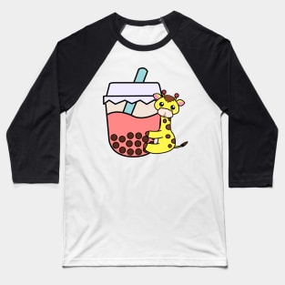 Baby Kawaii Giraffe Hugs Sweet Bubble Tea Pink Boba Tea Baseball T-Shirt